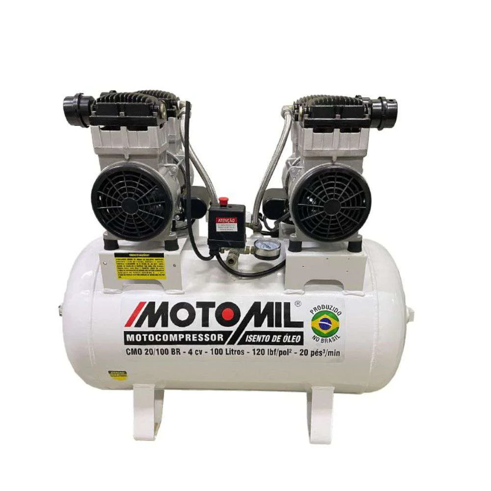 Compressor de Ar Odontológico 20 Pés 100L Silencioso Isento de Óleo 220V Motomil