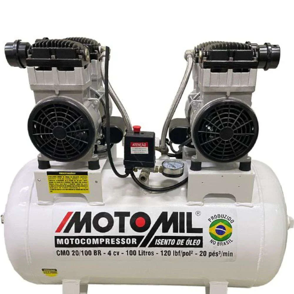 Compressor de Ar Odontológico 20 Pés 100L Silencioso Isento de Óleo 220V Motomil