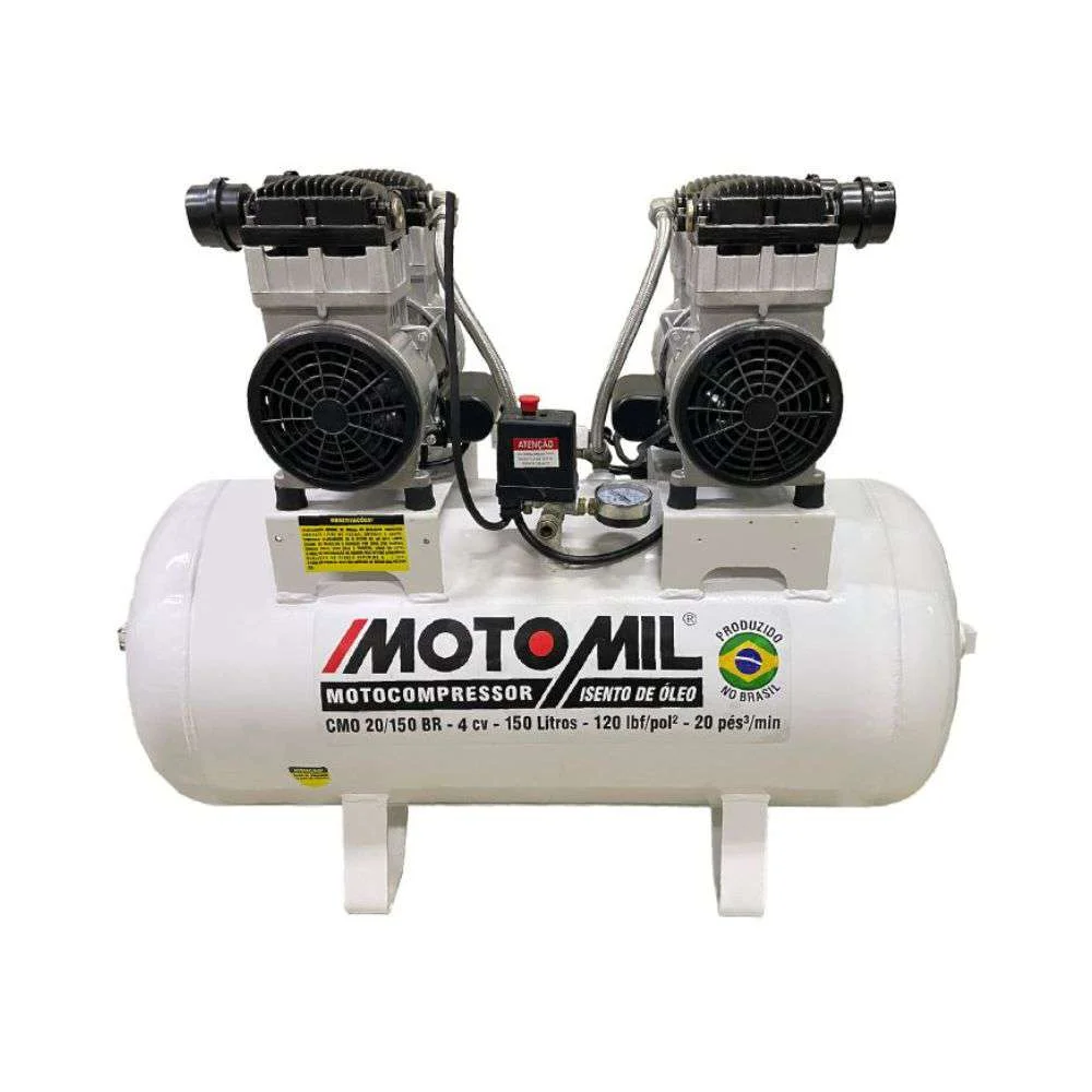 Compressor de Ar Odontológico 20 Pés 150L 220V Silencioso Isento de Óleo Motomil