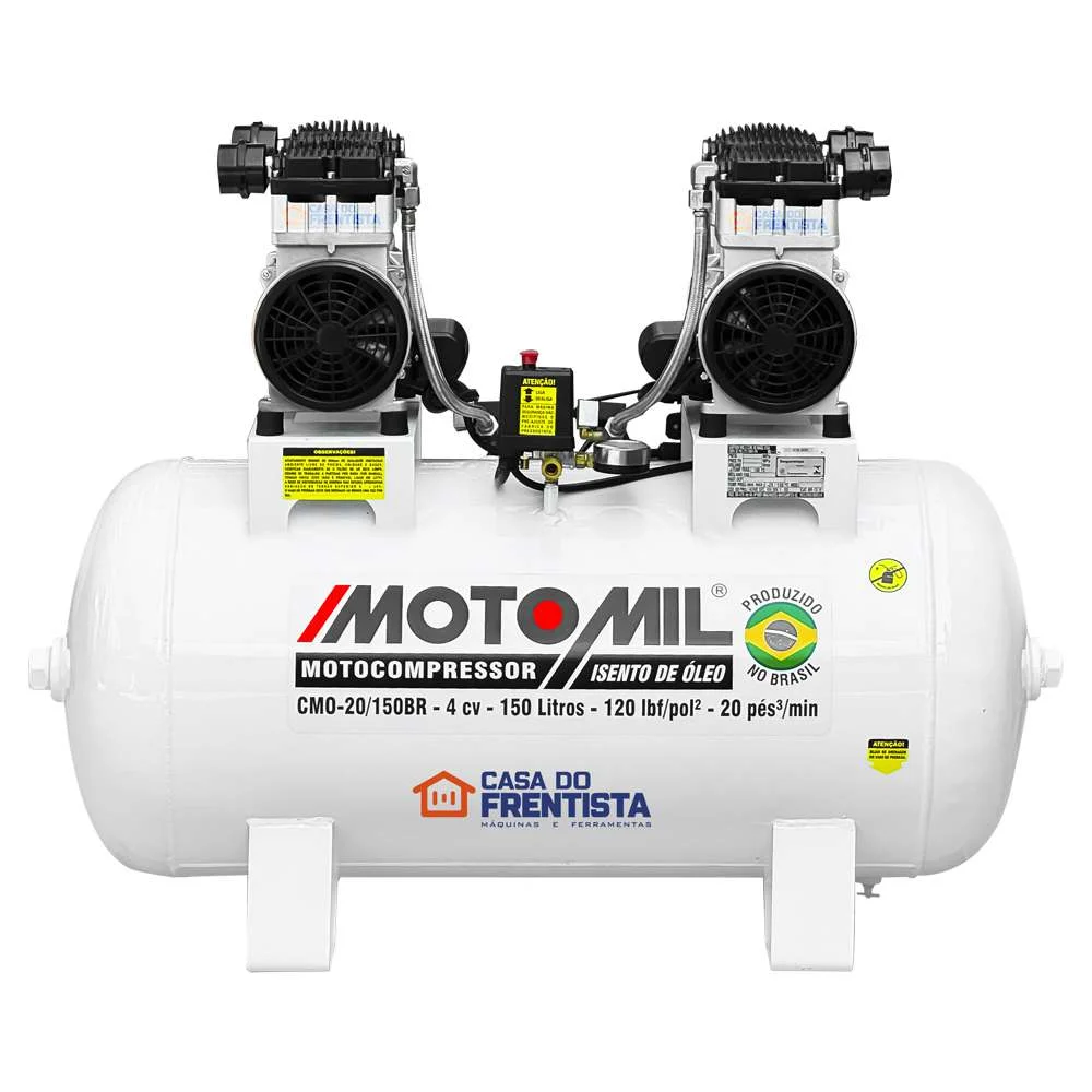 Compressor de Ar Odontológico 20 Pés 150L 220V Silencioso Isento de Óleo Motomil