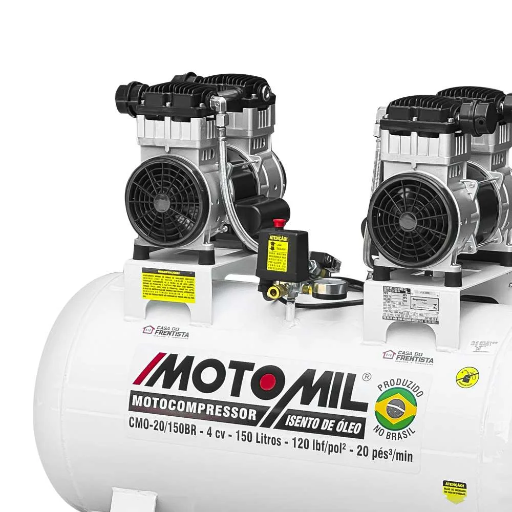 Compressor de Ar Odontológico 20 Pés 150L 220V Silencioso Isento de Óleo Motomil