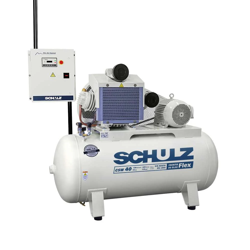 Compressor de Ar Odontológico Isento de Óleo 40 Pés 10Hp 420L Trifásico Schulz - 220V