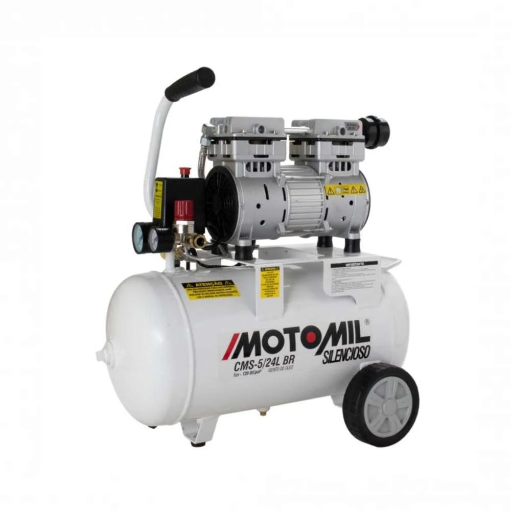 Compressor de Ar Odontológico Silencioso Isento de Óleo 1Hp 24L Motomil 220V