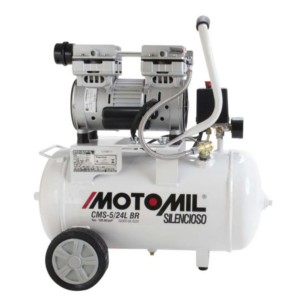 Compressor de Ar Odontológico Silencioso Isento de Óleo 1Hp 24L Motomil 220V