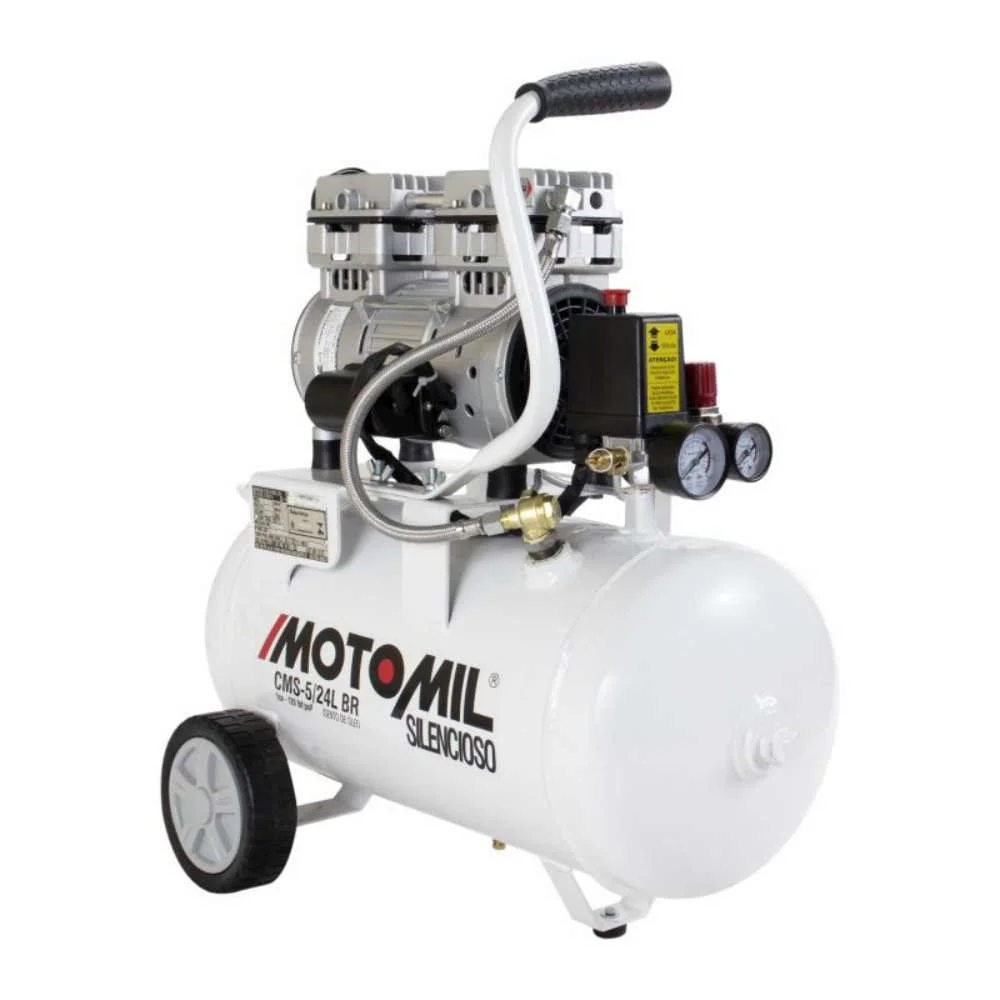 Compressor de Ar Odontológico Silencioso Isento de Óleo 1Hp 24L Motomil 220V