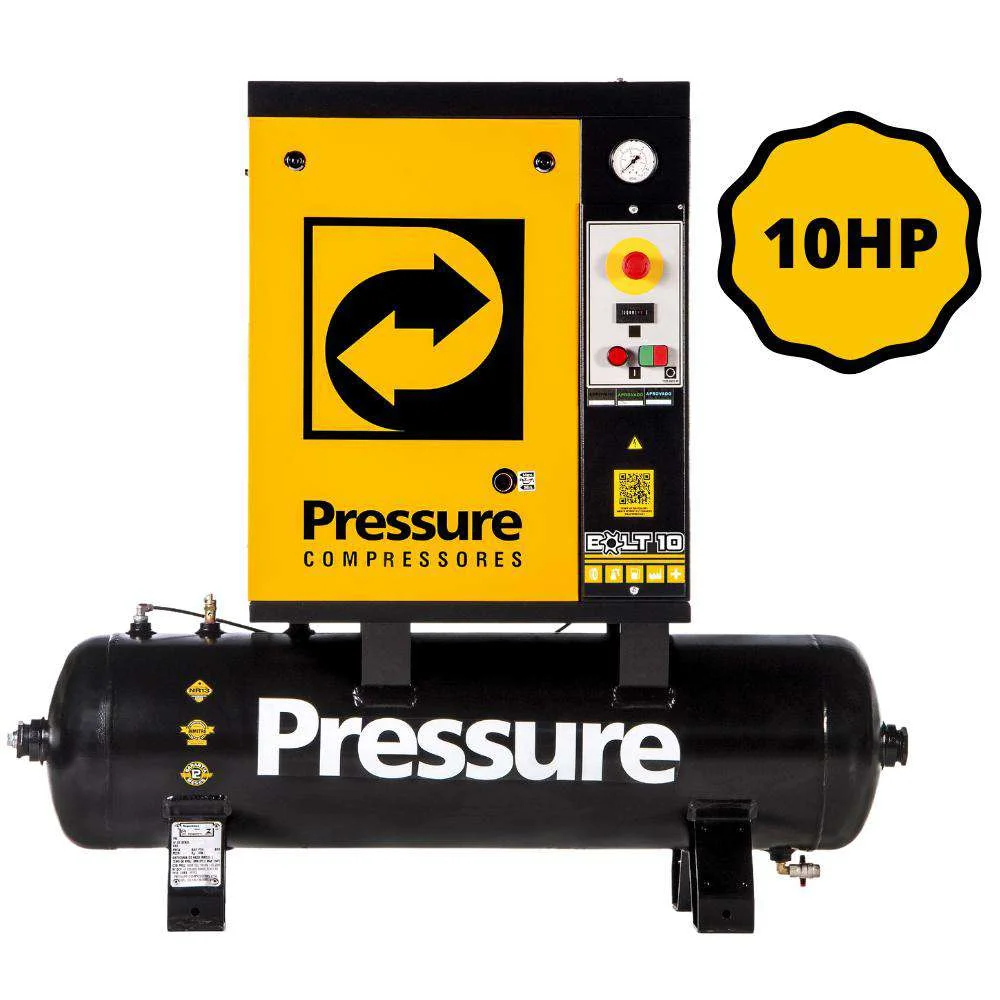 Compressor de Ar Parafuso 10Hp 100L Trifasico Pressure - 10