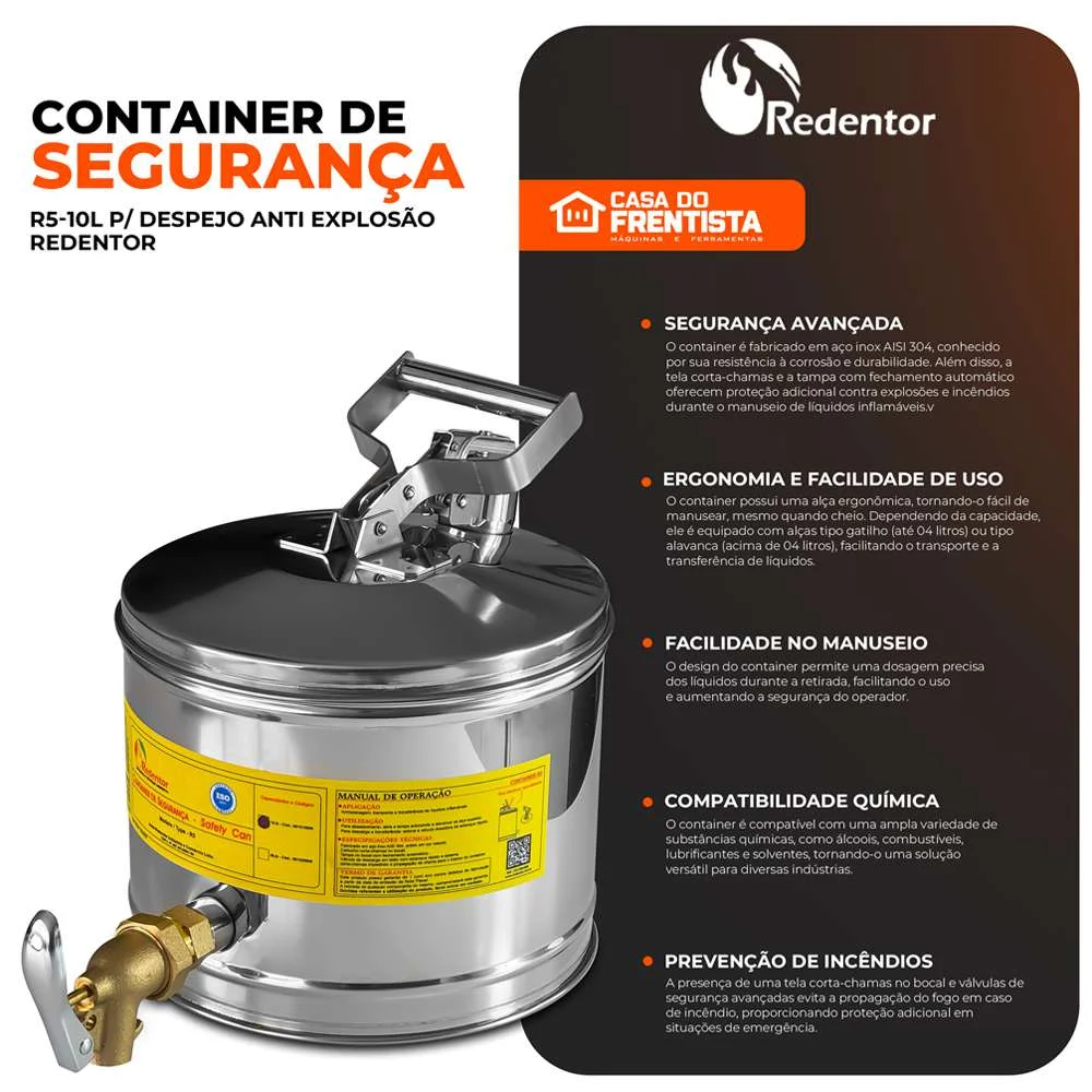 Container de Segurança R5-10L P/ Despejo Anti Explosão Redentor