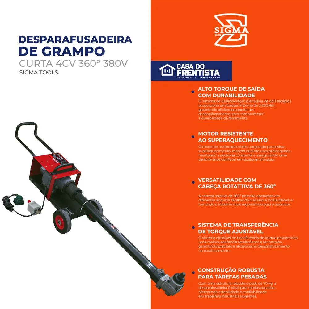 Desparafusadeira de Grampo Curta Sigma 4Cv 380V com Cabeça Rotativa 360°