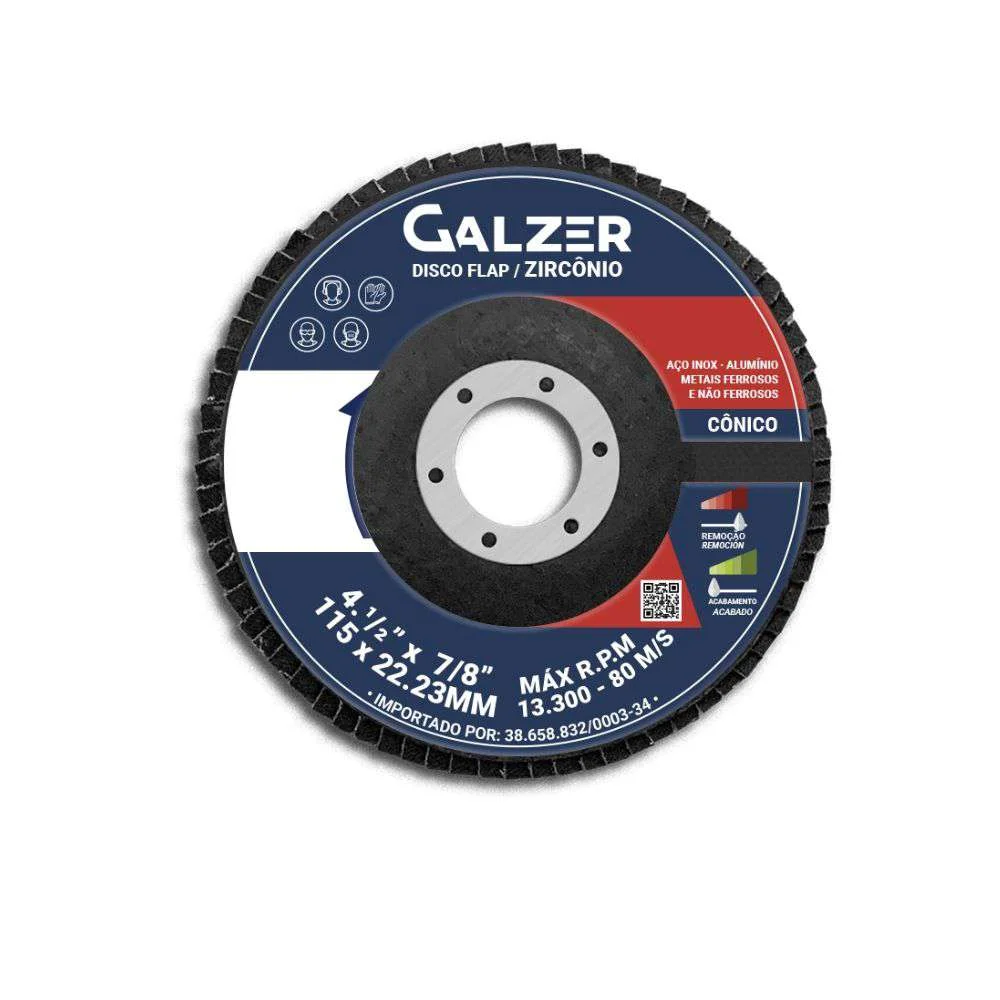 Disco de Desbaste Flap Zircônio 4.1/2 G60 Azul Galzer