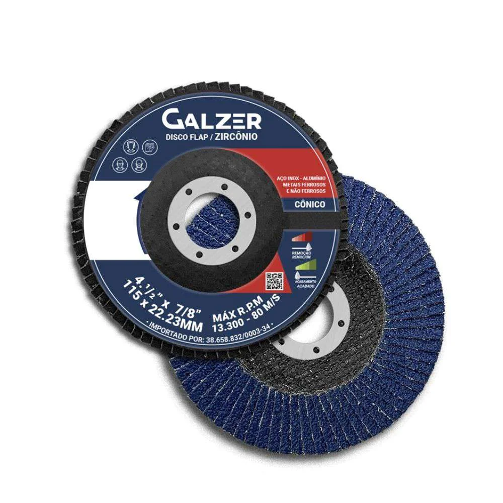 Disco de Desbaste Flap Zircônio 4.1/2 G60 Azul Galzer