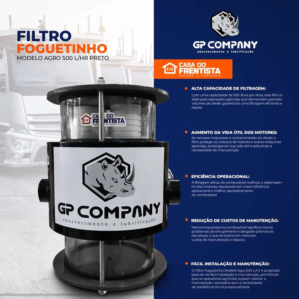 Filtro Foguetinho Modelo Agro 500 L/Hr Comboio Gp Company Preto