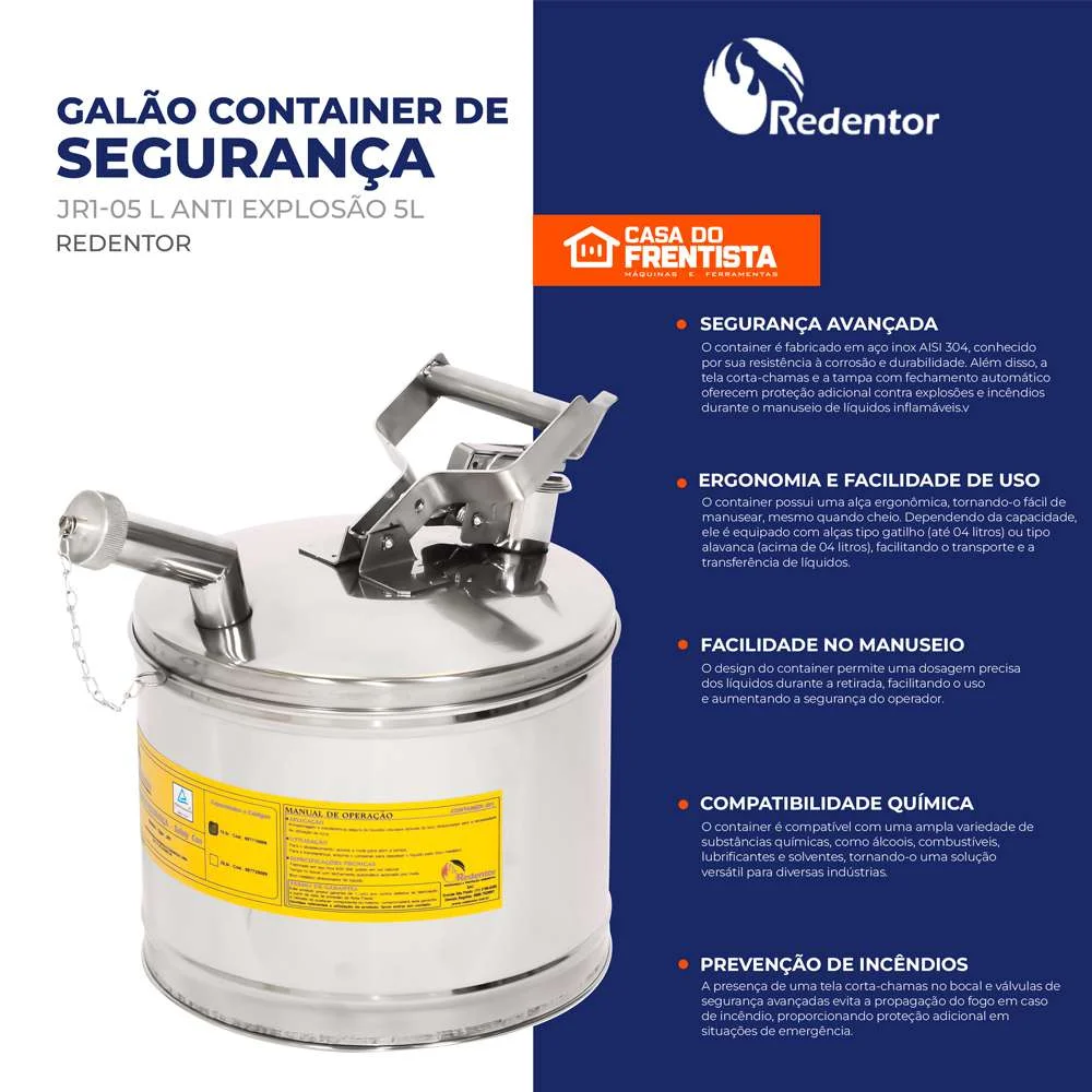 Galão Container de Segurança Jr1-05 L Anti Explosão 5L Redentor