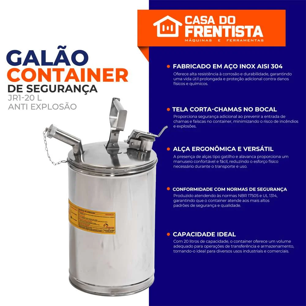 Galão Container de Segurança Jr1-20 L Anti Explosão 20L Redentor