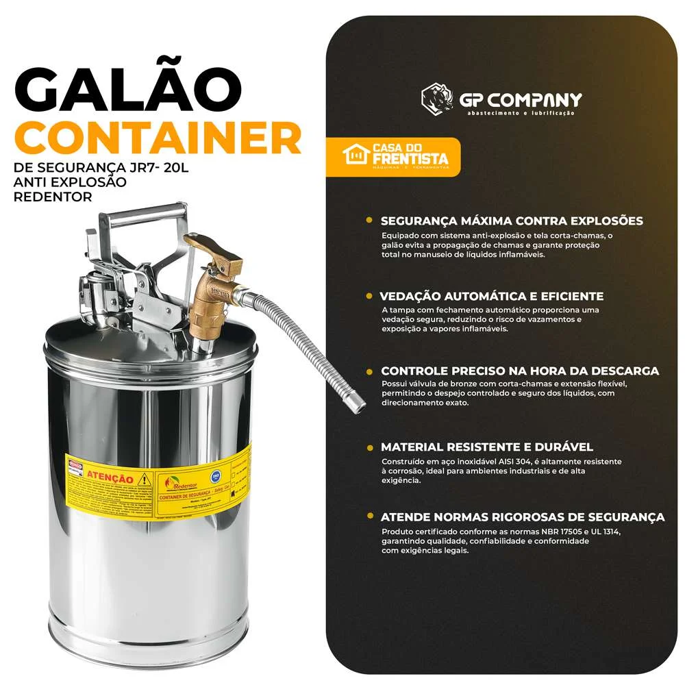 Galão Container de Segurança Jr7- 20L Anti Explosão Redentor