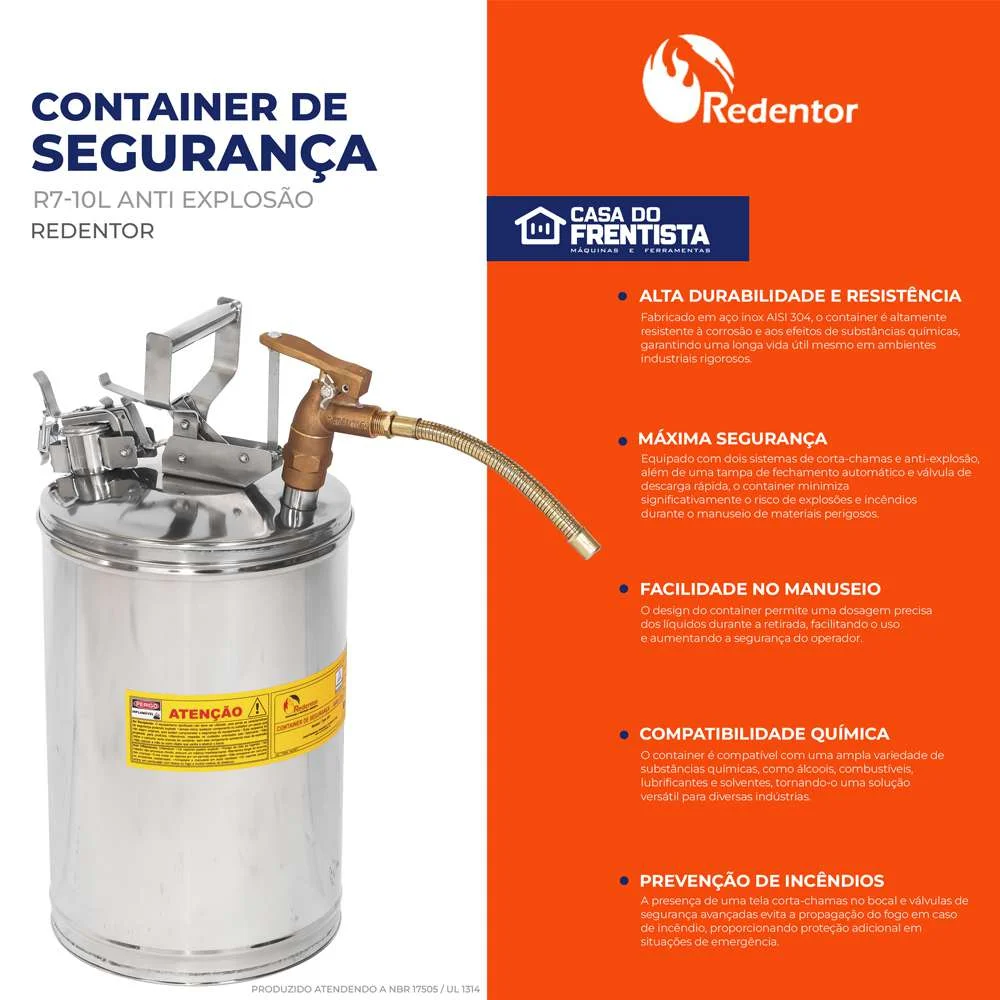 Galão Container de Segurança R7-10L Anti Explosão Redentor