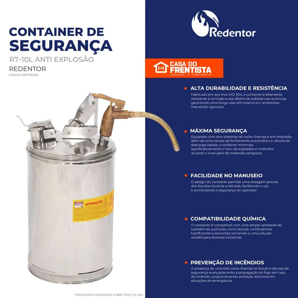 Galão Container de Segurança R7-10L Anti Explosão Redentor