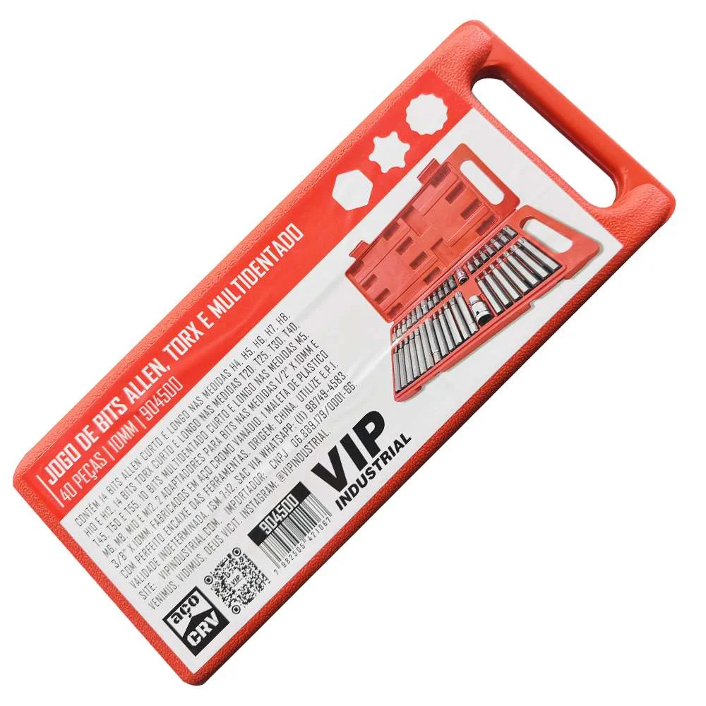 Jogo de Bits Allen Torx e Multidentado 40 Peças Vip 904500
