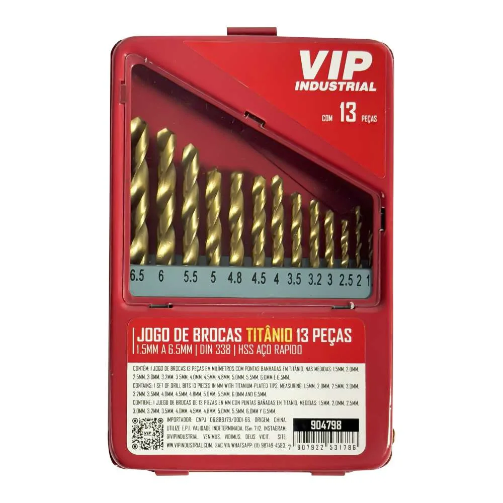 Jogo de Brocas para Metal de 1,5 a 6,5Mm 13 Pcs em Titânio Vip