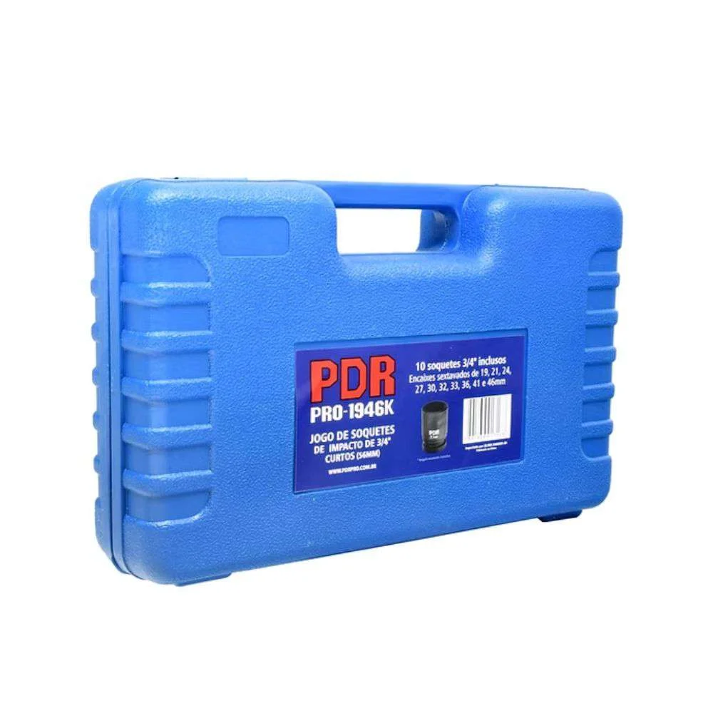 Jogo de Soquete Sextavado 3/4" 19 a 46 MM Impacto 10 Peças Pro1946K Ldr Pdr