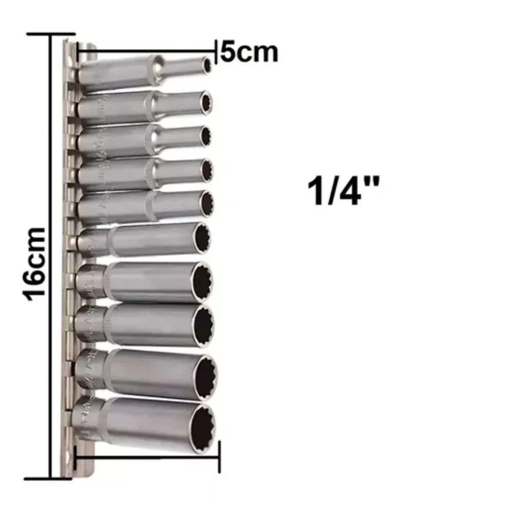 Jogo de Soquetes 1/4 4 a 13Mm Estriado Longo Vip 900092