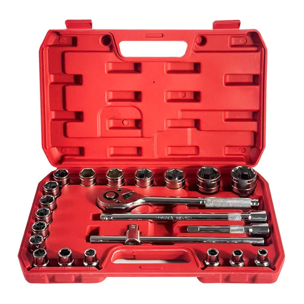 Jogo de Soquetes Sextavados 1/2 com 22 Peç Aço Cromo Vanádio Vip