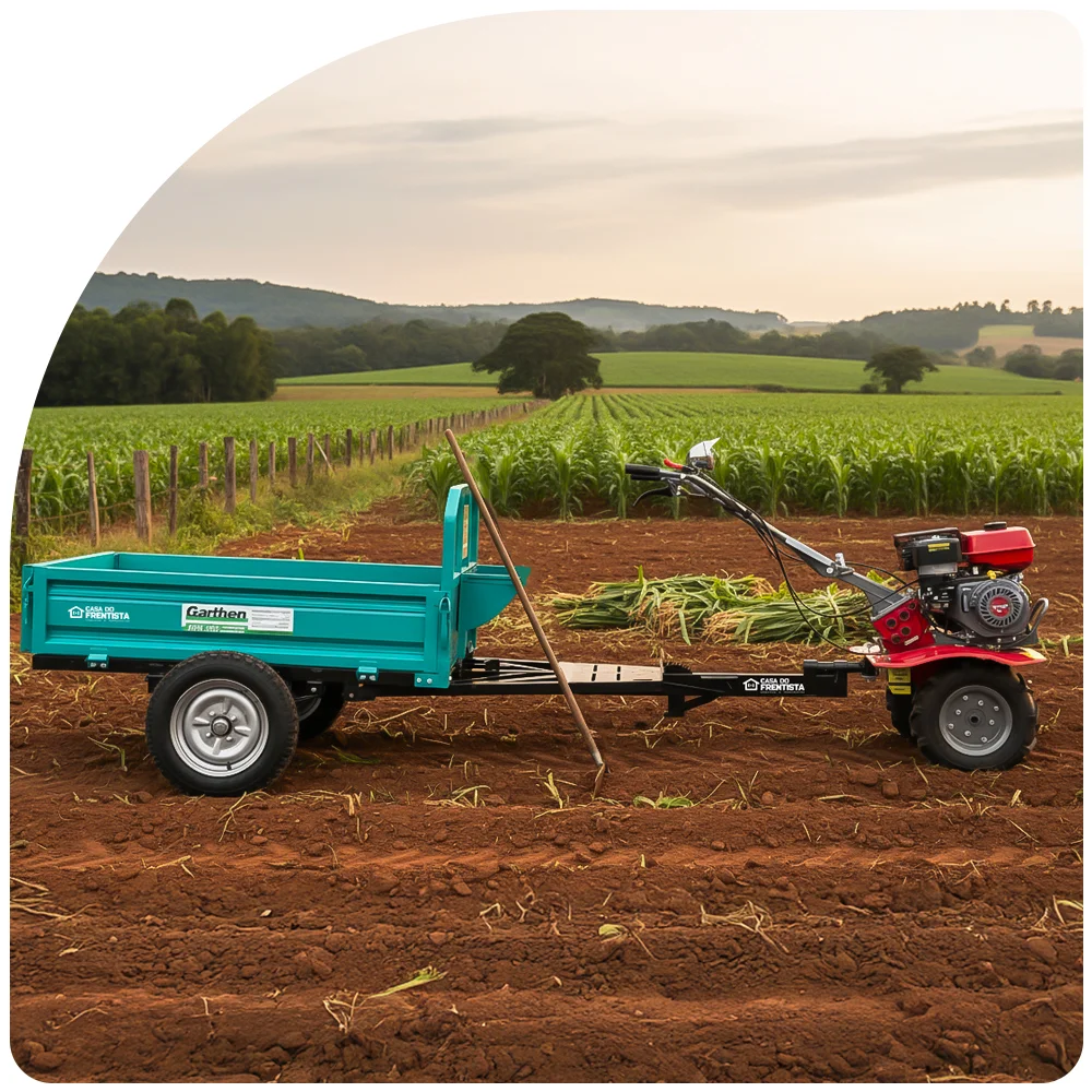 Kit Agrícola Motocultivador Branco 6,5 HP + Carretinha 500kg Garthen