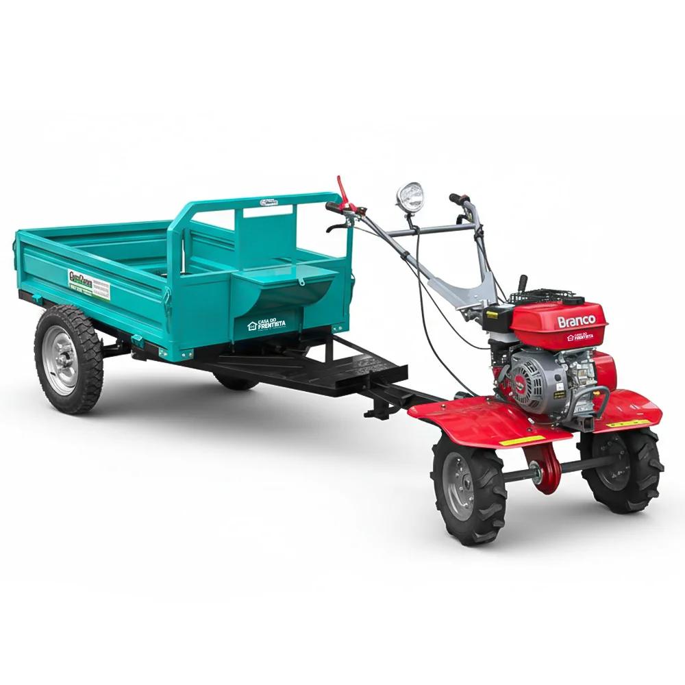 Kit Agrícola Motocultivador Branco 6,5 HP + Carretinha 500kg Garthen