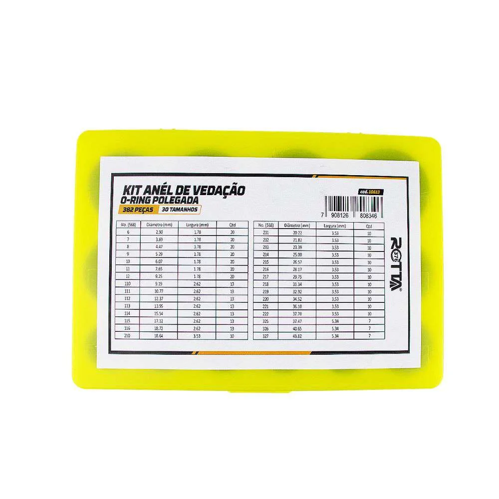 Kit Aneis de Vedação O-Ring 382 Peças 10613 Rotta
