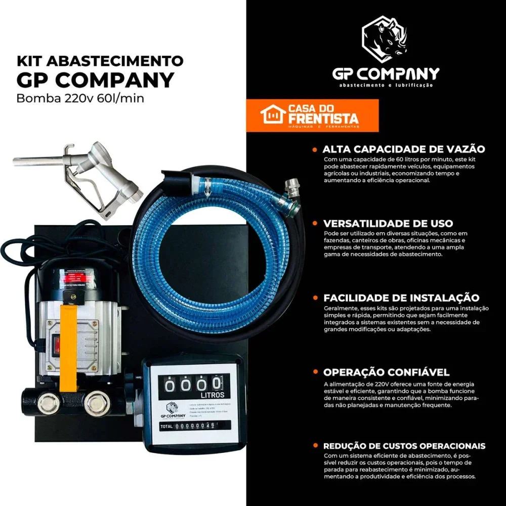 Kit Bomba De Abastecimento Diesel 220v 60L/Min com Filtro GP Company