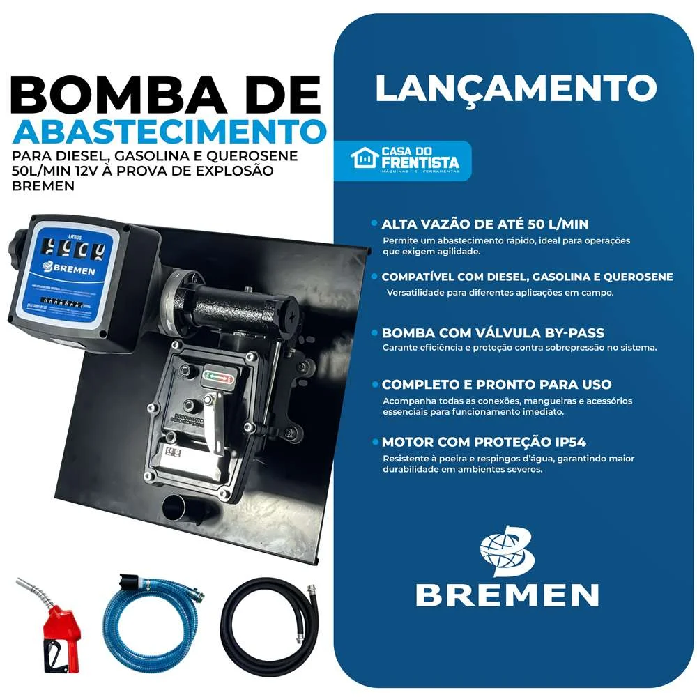 Kit Bomba de Abastecimento Gasolina 50L/Min À Prova de Explosão 220V Bremen