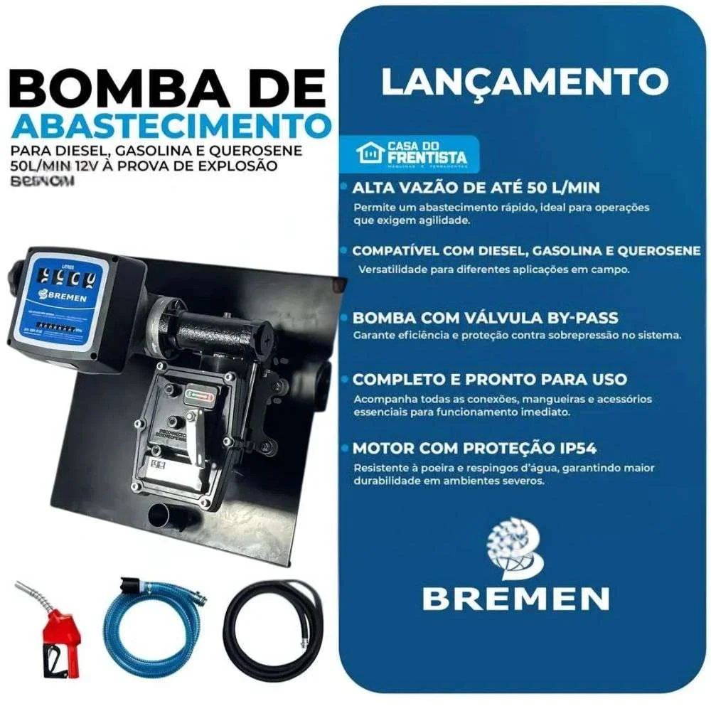 Kit Bomba de Abastecimento para Gasolina 50L/Min 12V À Prova de Explosão Bremen