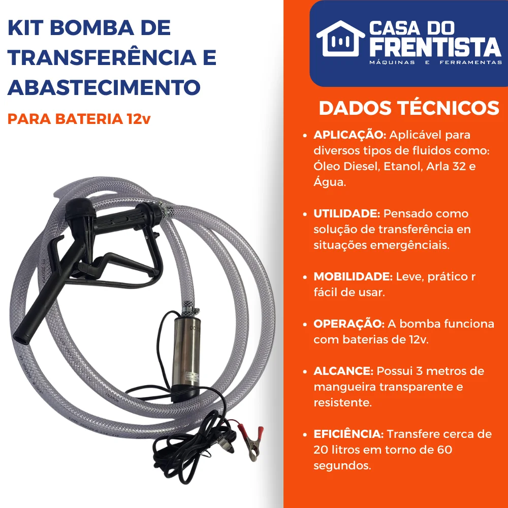 Kit Bomba de Transferência e Abastecimento para Bateria 12V