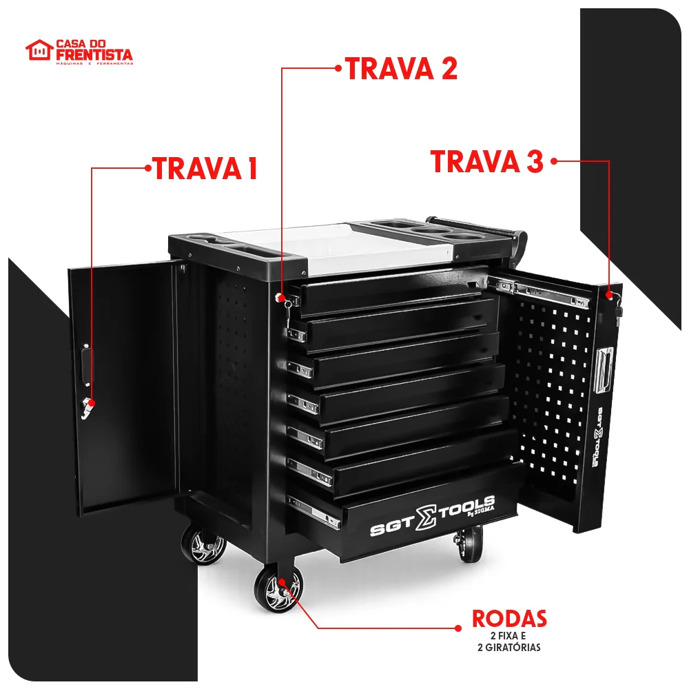 KIT CARRINHO SIGMA PRETO + JG CHAVES CATRACA GEDORE 178Pçs