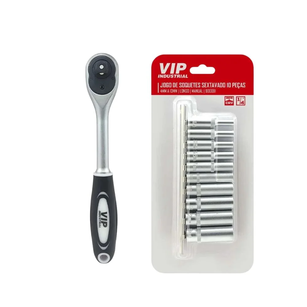 Kit Catraca e Soquetes 1/4” 4 a 13mm Vip Industrial – Jogo Profissional de Ferramentas