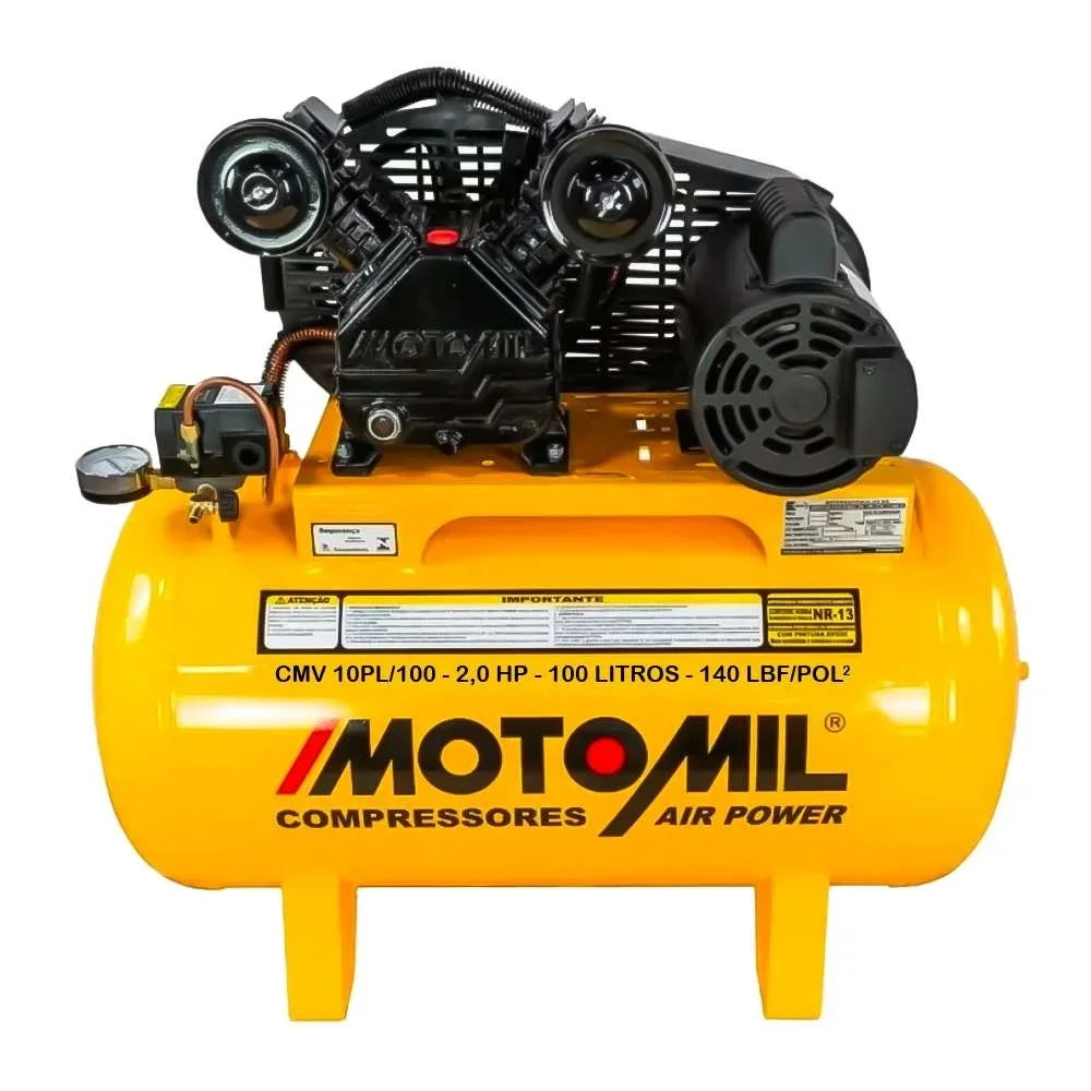 Kit Compressor de Ar 10 Pés 100L Motomil e Macaco Hidráulico Jacaré 3 Toneladas