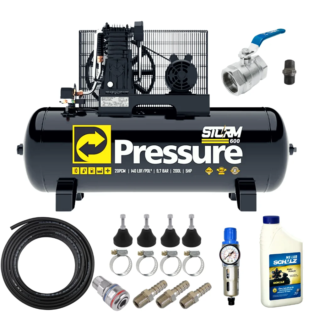 Kit Compressor de ar 20 Pés Completo Para Uso Industrial