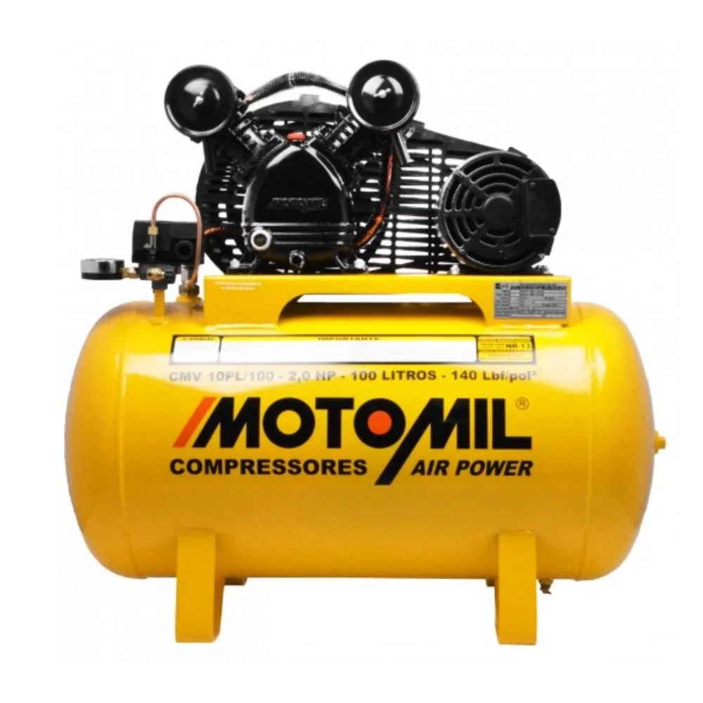 Kit Compressor de Ar Motomil 100L 2HP + Pistola de Pintura HVLP