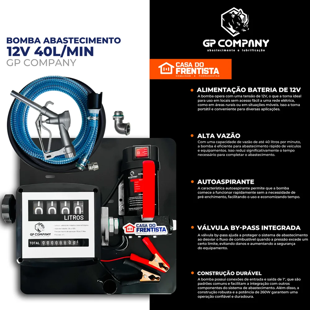 Kit de abastecimento 12v 40L/min e Filtro Foguetinho Diesel GP Company