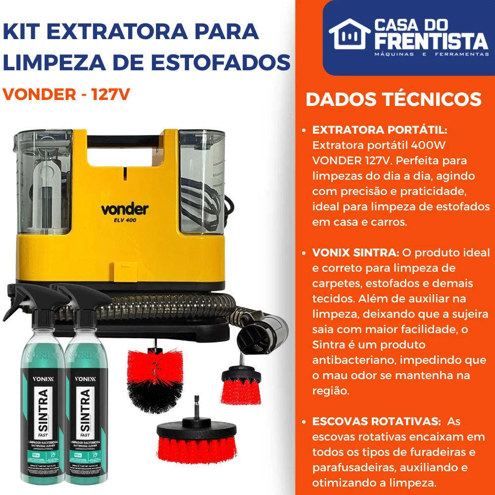 KIT EXTRATORA PARA LIMPEZA DE ESTOFADOS VONDER 127V