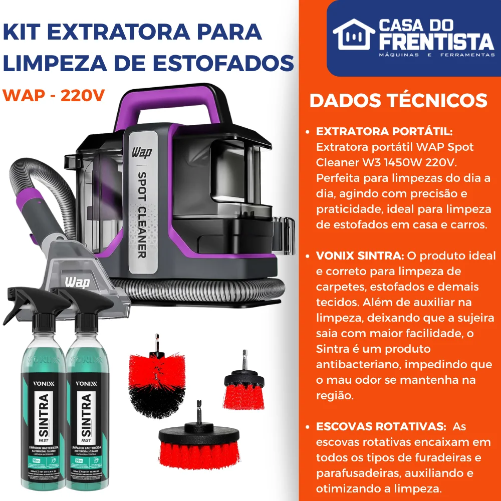 KIT EXTRATORA PARA LIMPEZA DE ESTOFADOS WAP 220V