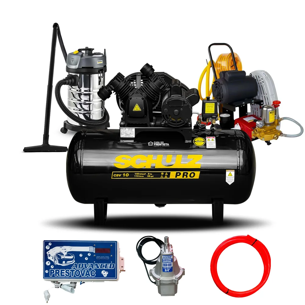 Kit Lava Car Profissional Turbo Compressor 10 Pés, Lavadora, Aspirador e Shampoozeira