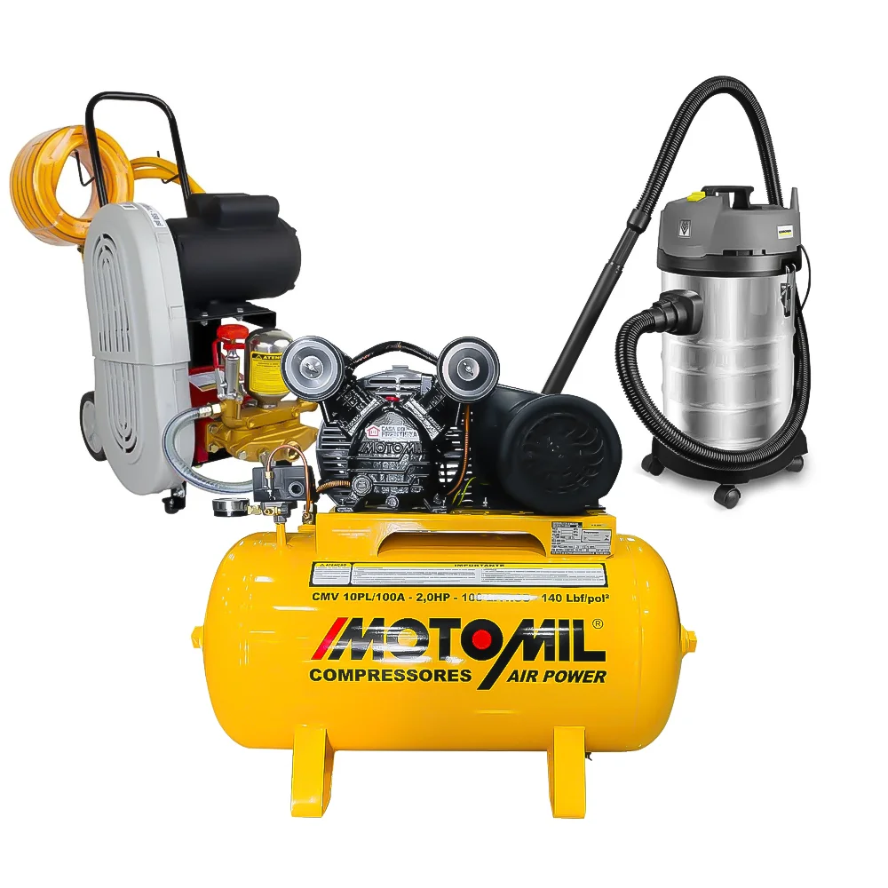 Kit Lava Rápido Com Compressor 10 Pés Motomil e Lavadora 1CV