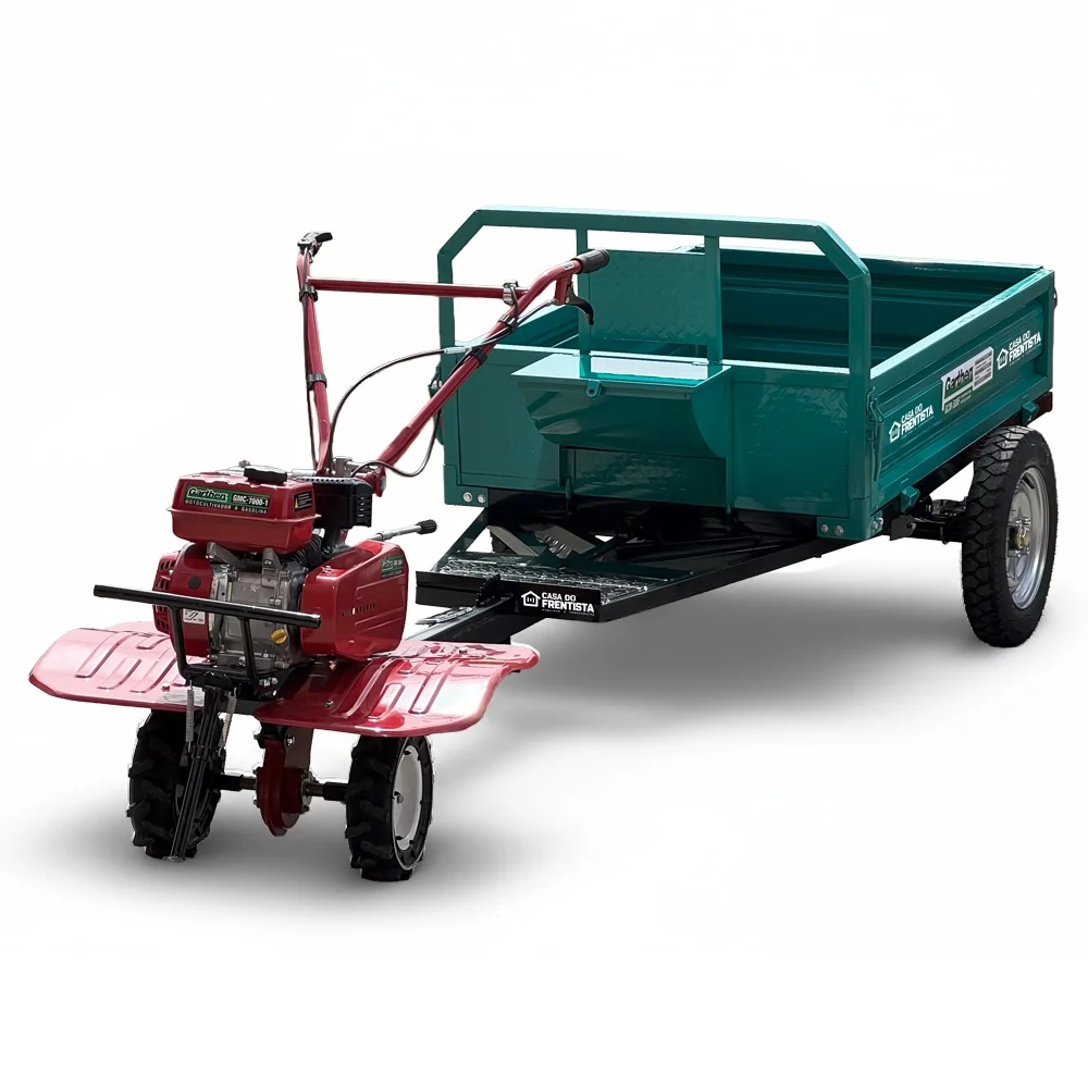 Kit Motocultivador Garthen GMC-7000-1 Gasolina 7HP + Carretinha Agrícola GCM-500F
