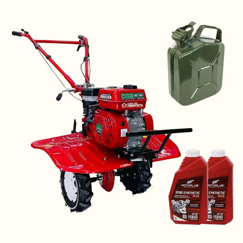 Kit Agrícola: Motocultivador 7HP + 2L Óleo 15W40 + Galão 5L