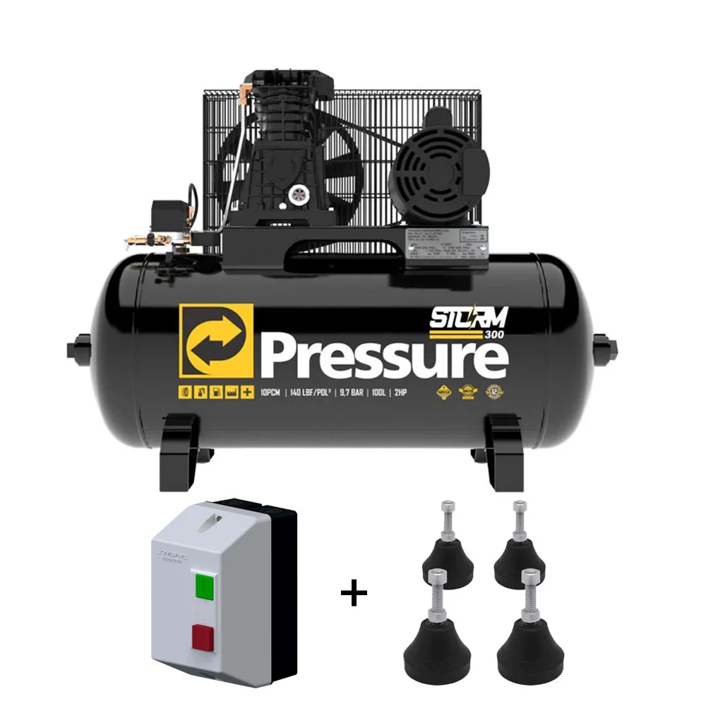 KIT STK - COMPRESSOR 10 PÉS 100L CHAVE DE PARTIDA E JOGO DE AMORTECEDOR