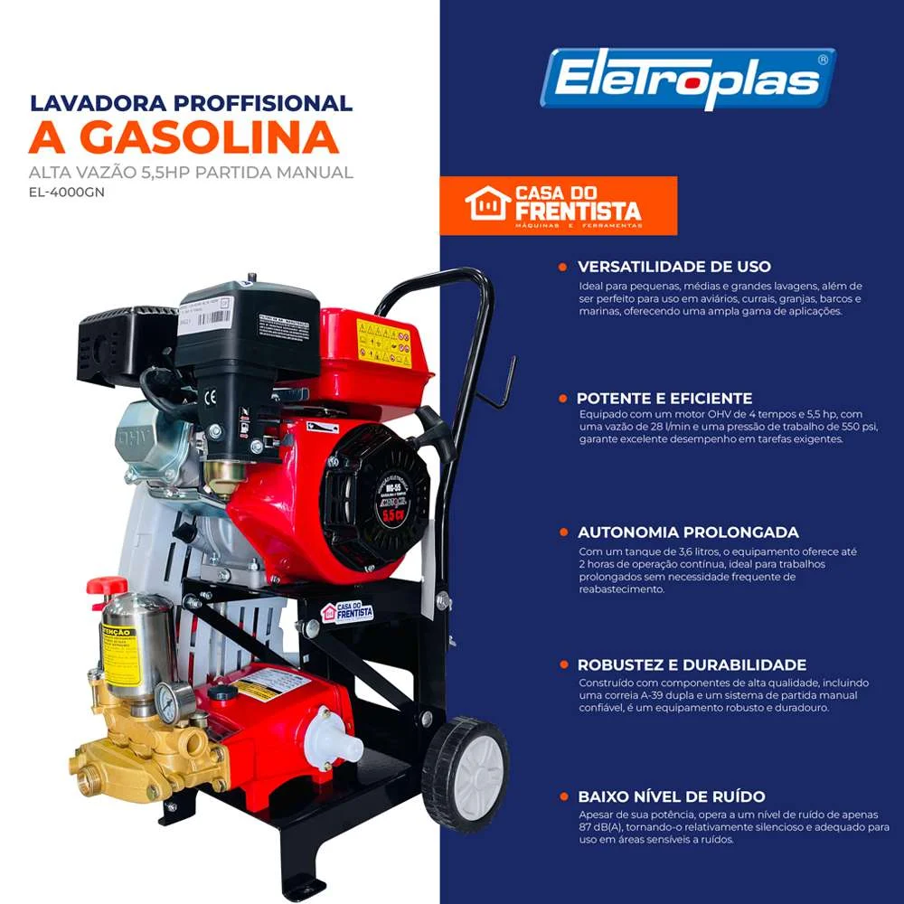 Lavadora de Alta Pressao a Gasolina 5,5Hp 3600Rpm El-4000Gn