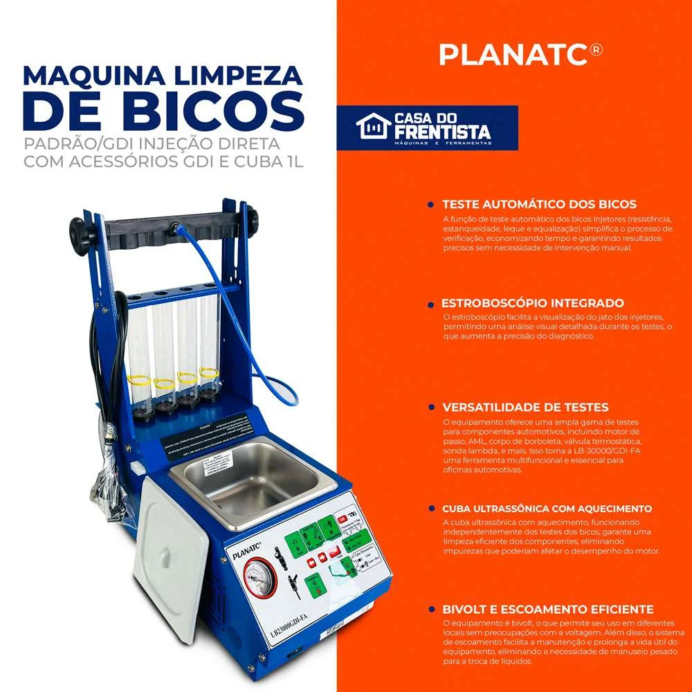 Máquina para Teste e Limpeza de Bicos Padrão/Gdi Injeção Direta Planatc