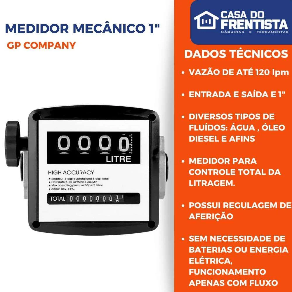 Medidor Mecânico 4 Dígitos 1 P/ Óleo Lubrificante - 120Lpm