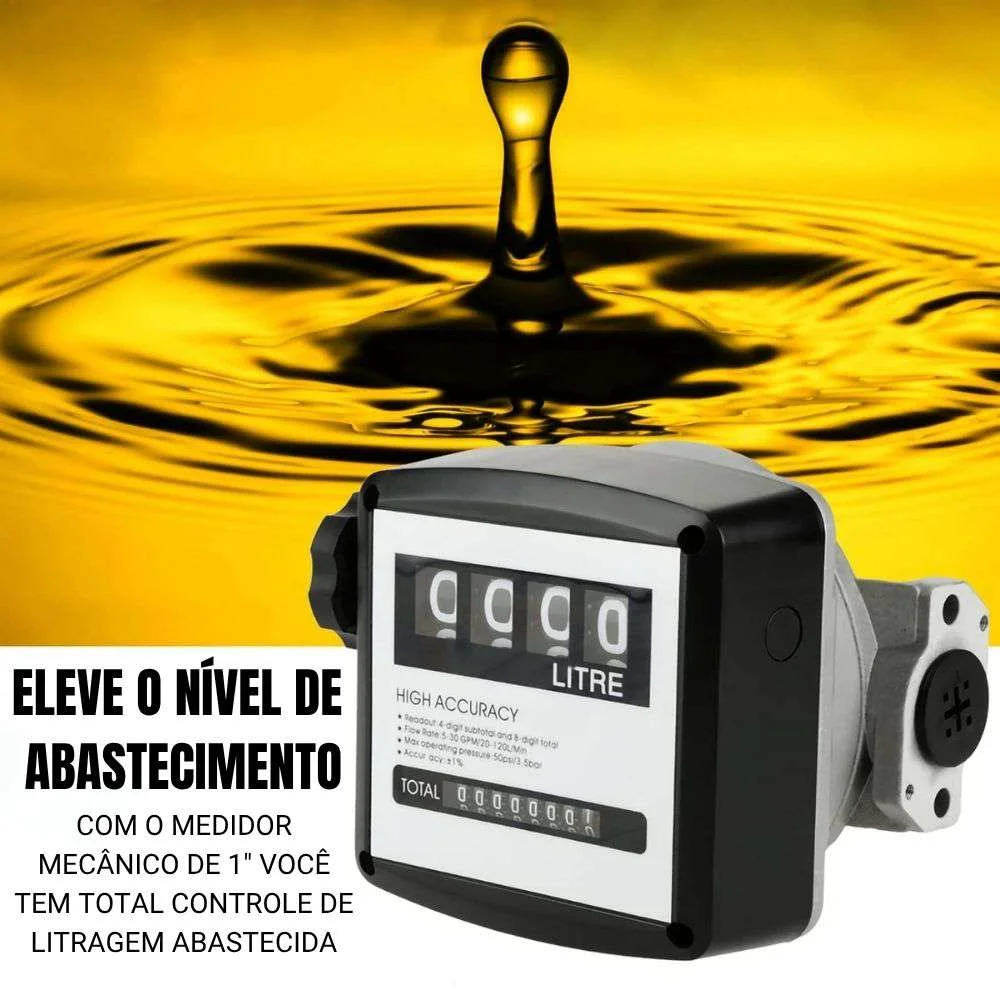 Medidor Mecânico 4 Dígitos 1 P/ Óleo Lubrificante - 120Lpm