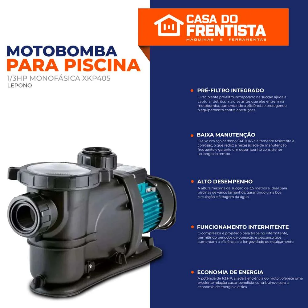 Motobomba para Piscina 1/3Hp Monofásica 110V Xkp405 Lepono